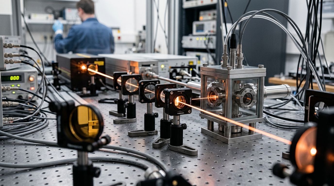Laboratorio de óptica cuántica con láseres y espejos, gato de Schrödinger óptico